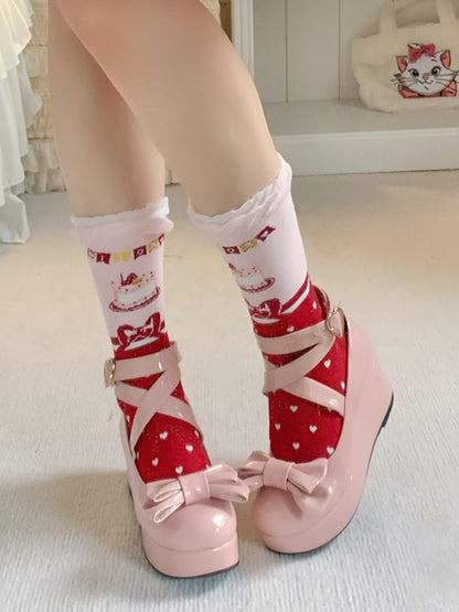 Cake Print Sweet Lolita Calf Socks