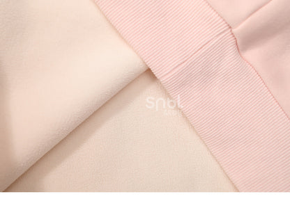Pink Cute Crocheted Bunnies Details Fleece Lined Hoodie