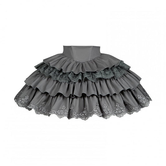 Gray Boned Waist Lolita Four Layers Tiered Ruffle Skirt