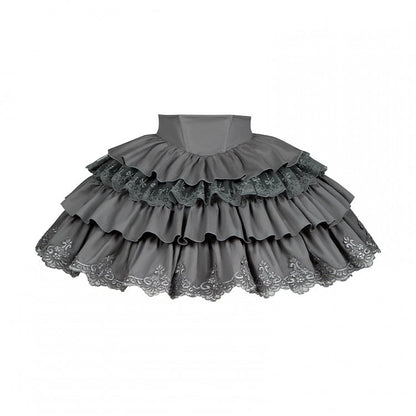Gothic Lolita Full Set - Black Swallow Tail Long Sleeves Top + Gray Tiered Skirt + Red Jabot Brooch