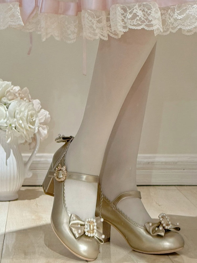 Und Details Perlen Runde Bowknot Mary Verzierte Zehe Strass Janes Gold