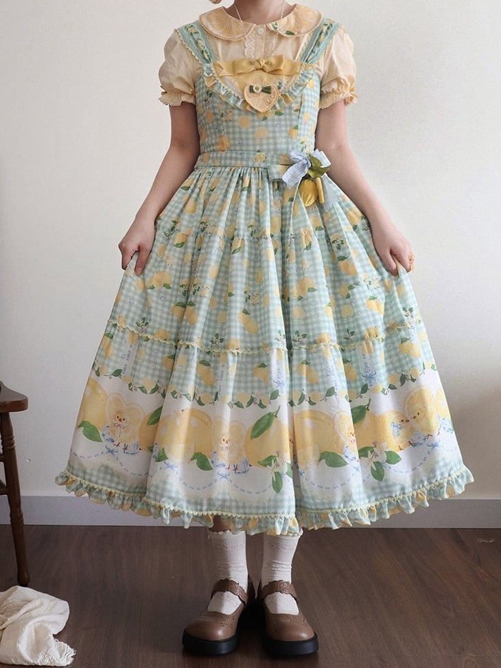 Gingham Print Skirt Dress and Green Lemon Lolita Jumper Chick