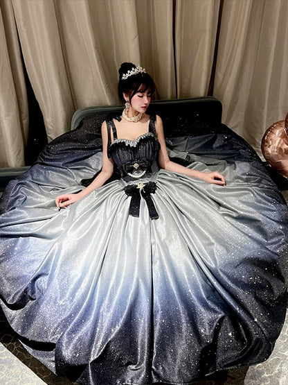 Shimmering Starry Night Gradient Blue Gorgeous Birthday Dress Prom Gown