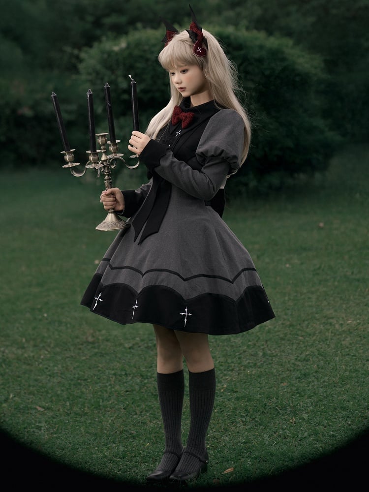 Curved Gothic Gray Black and Wing Lolita Bat Bodice Juliette