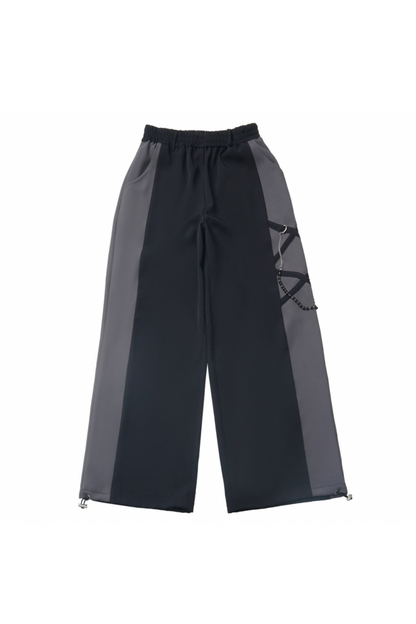 Mode top T-shirt pants wide + design lace-up waist