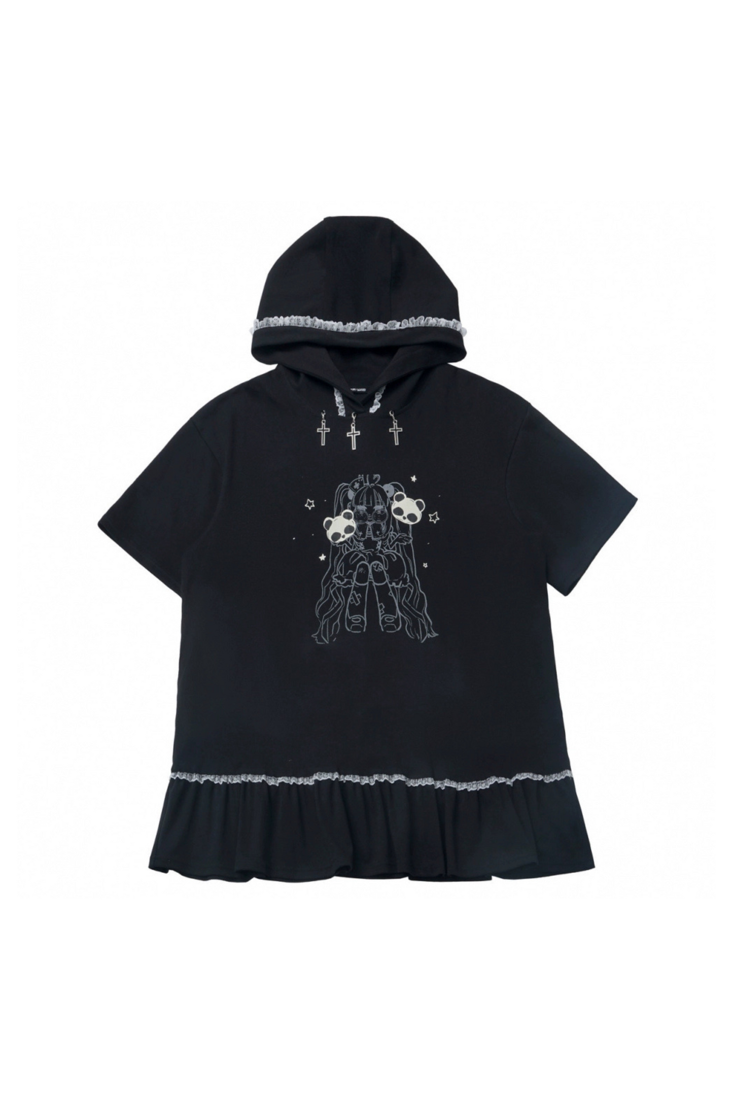 Loose Pants Top Frilled Hooded + Warmers Leg Half Dress Nektor