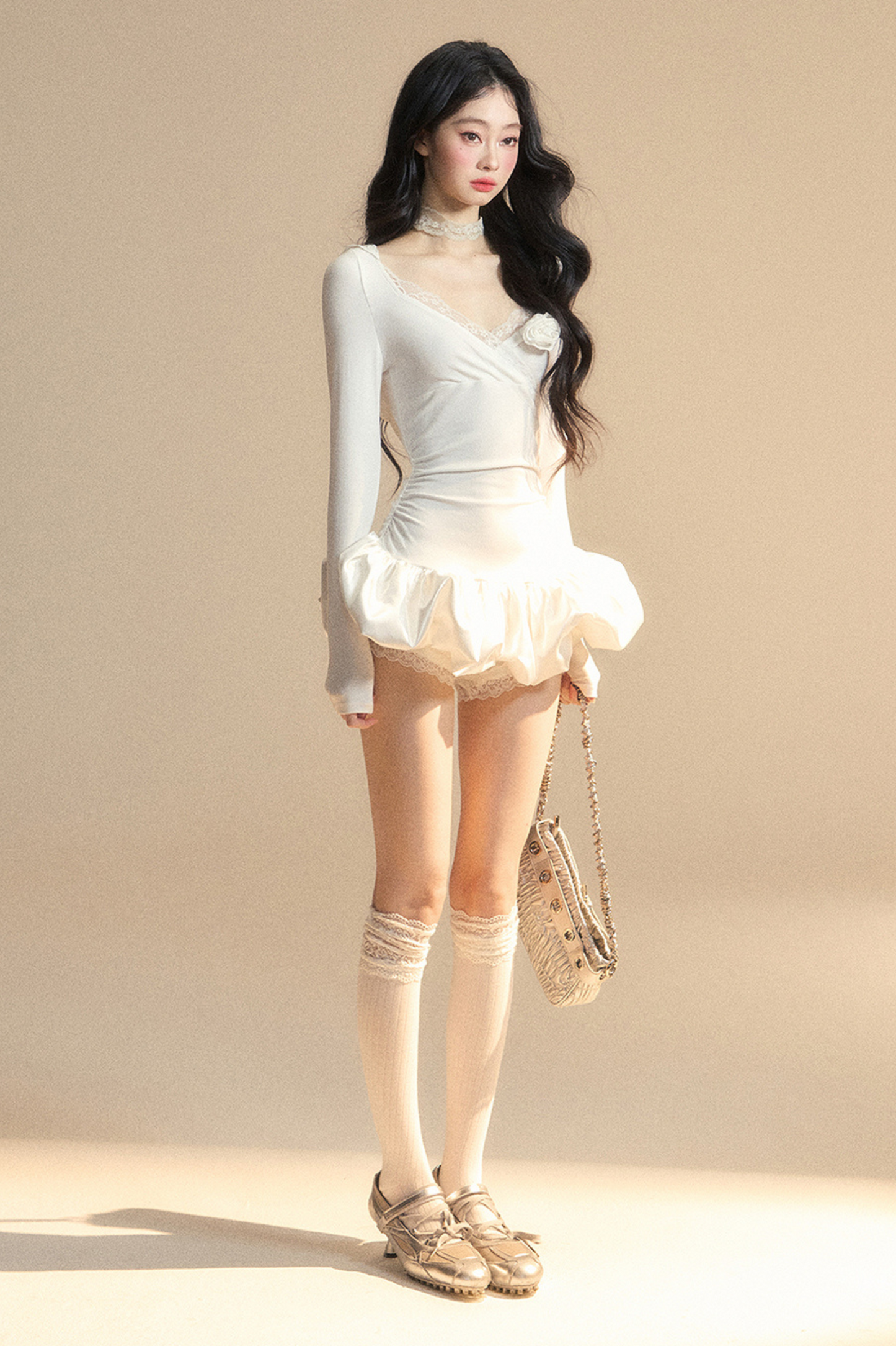 Balloon Short Lace Dress Hooded Ballet Core