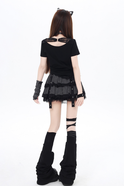 Tops Dark Crop Chic Hollow