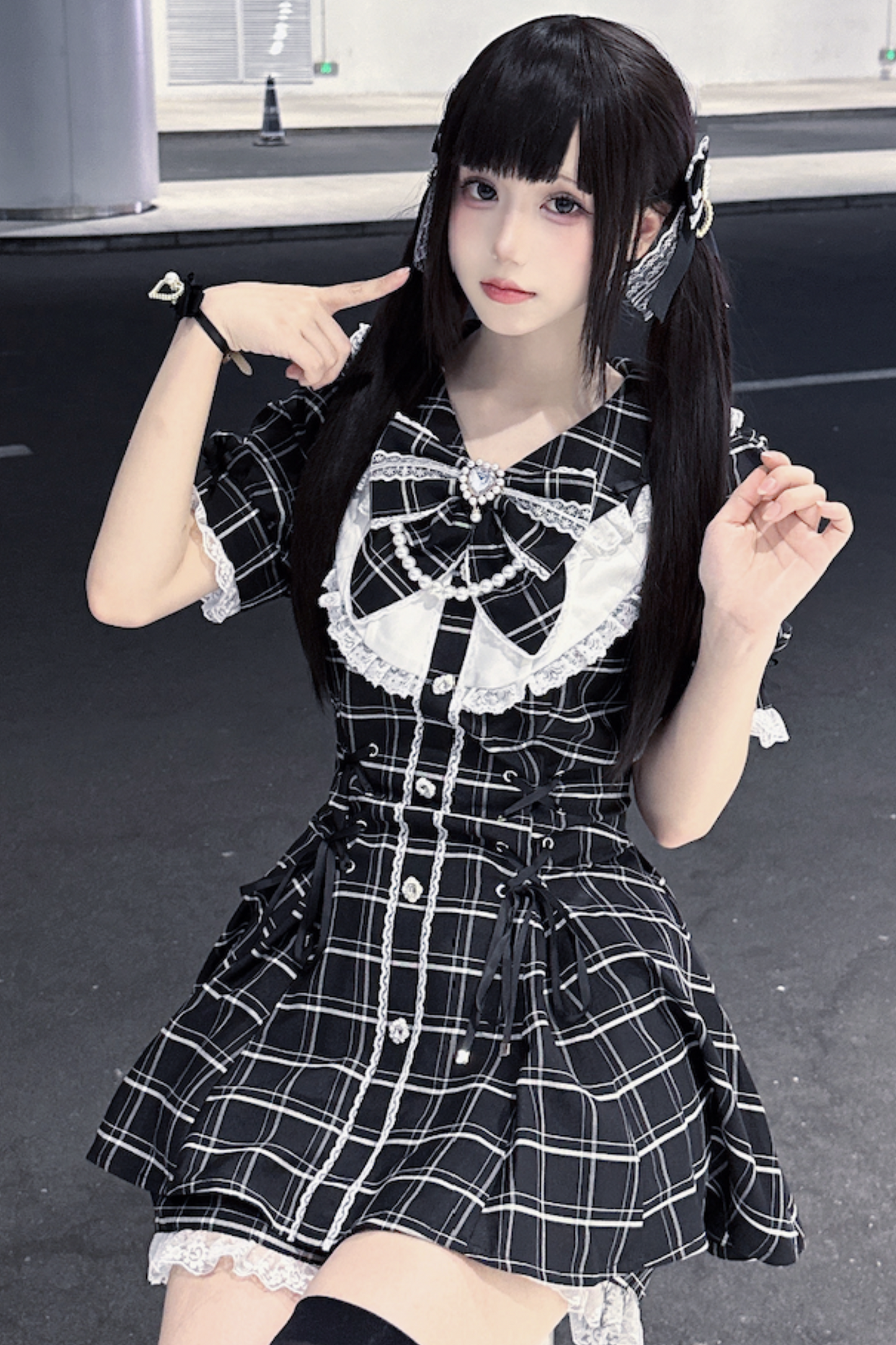 puff sleeve pants Ribbon top inner +