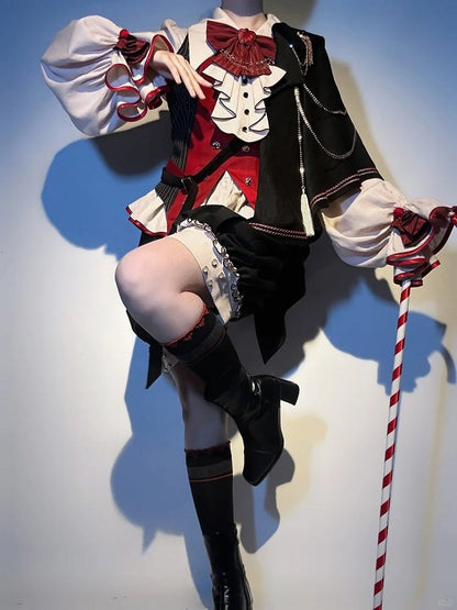 Red and Black Striped Ouji Fashion Waistcoat