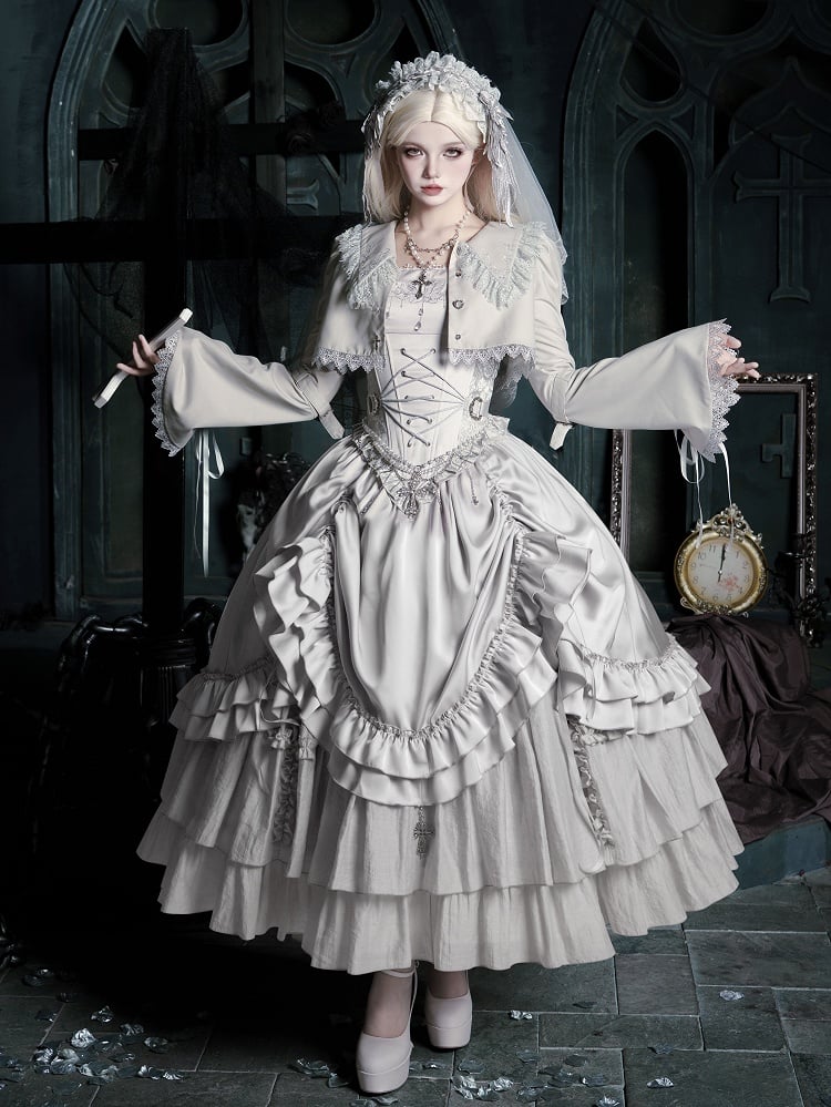 Skirt Silver Necklace Full Top Chain Set Drawstring Lolita - Veil Gothic Corset Head Waist + Boned