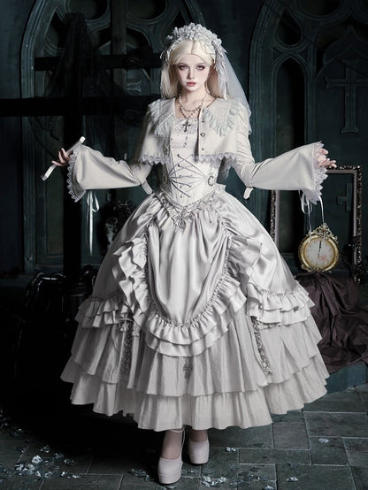 Skirt Silver Necklace Full Top Chain Set Drawstring Lolita - Veil Gothic Corset Head Waist + Boned
