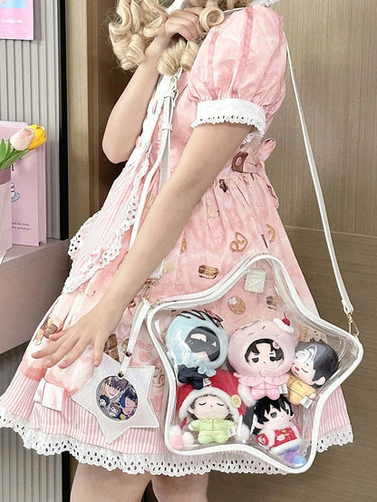 Badge Charm with Star-shaped Ita Bag White Set PU Detachable