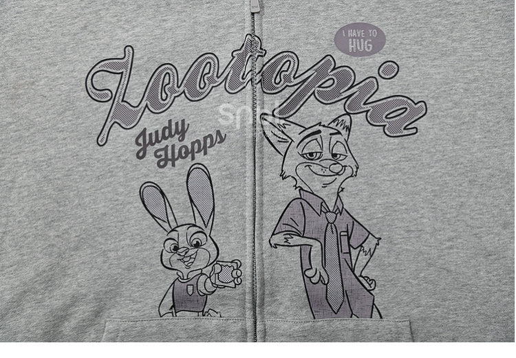 Zootopia Judy and Nick Print Grey Zip Hoodie