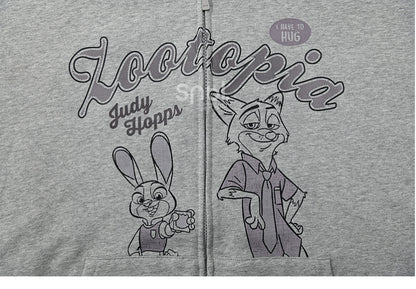Zootopia Judy and Nick Print Grey Zip Hoodie