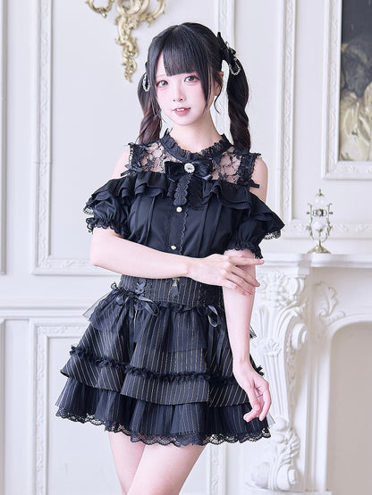 mit Jirai-Ausschnitt, Bluse, inspiriert von schwarzen Ausschnitten, Kei-Illusion-Schulter