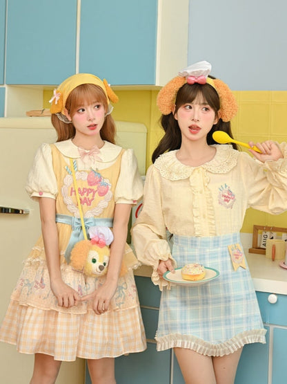 Strawberry Cake Embroidery Bow Creamy Yellow Tiered Lolita Dress Sweet Skirt Big