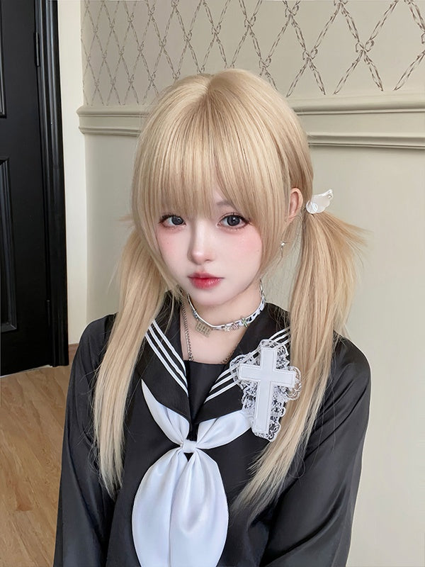Light Blonde Long Straight Synthetic Wig With Bangs