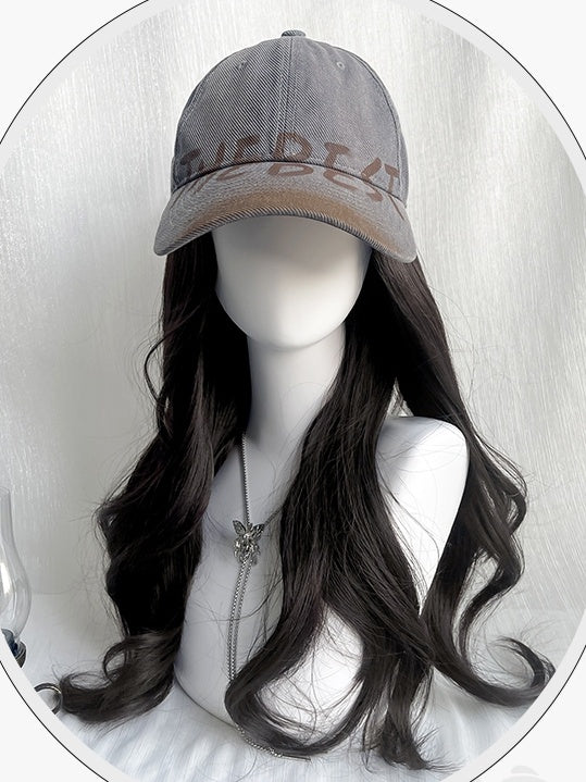 Black Tea Long Wavy Synthetic Wig With A Cap All-in-one Set