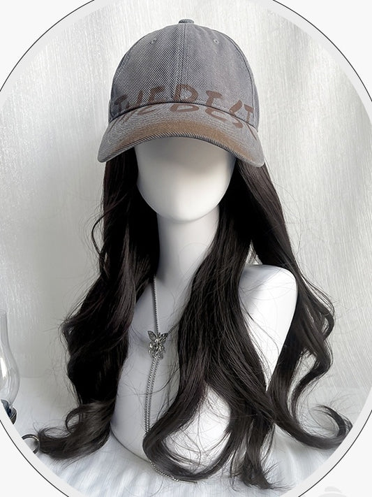 Black Tea Long Wavy Synthetic Wig With A Cap All-in-one Set