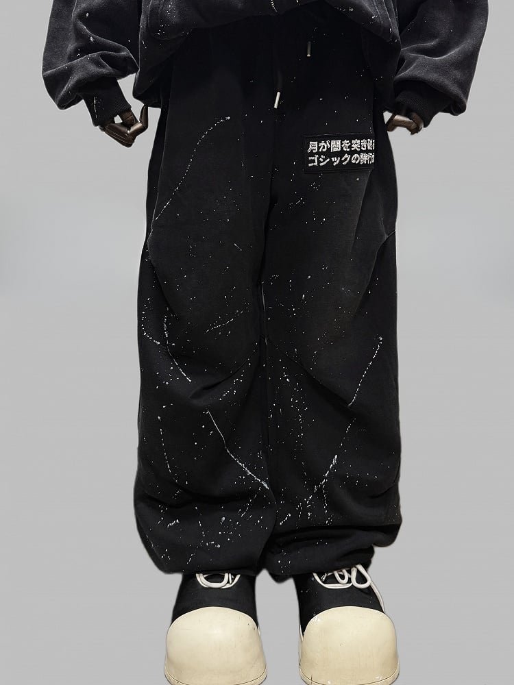 with Letters Pants Applique Cut Gray Ink Dark Print Wasteland Wide-leg Punk