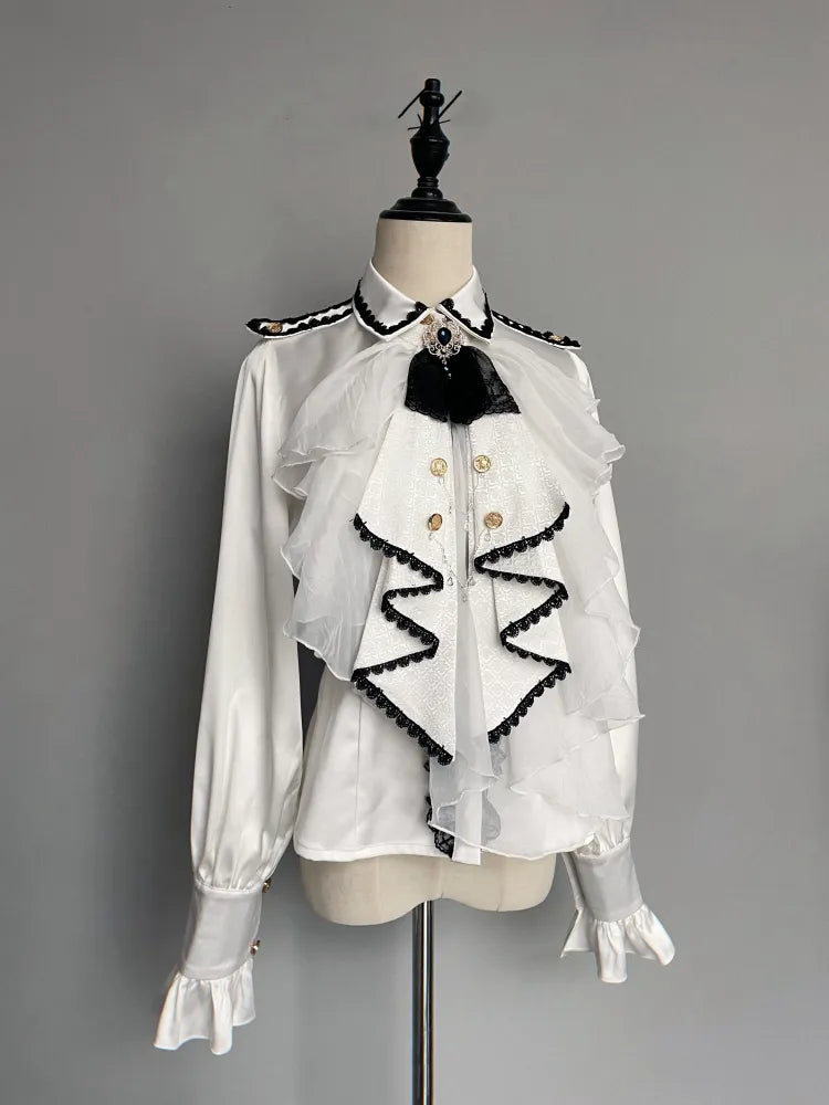 XXL Gold Coat Blue Skirt + Set Cape Shirt Jabot Trimming Clearance-Size Full Lolita Military and