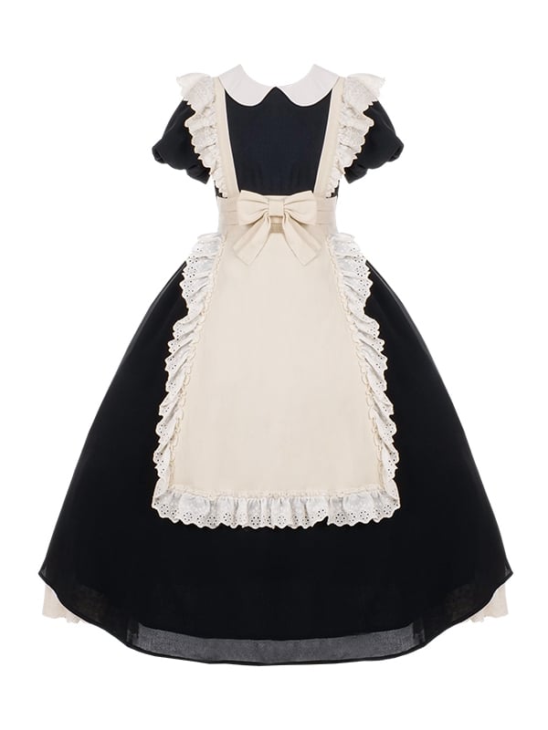 Black and Beige Maid Lolita Apron Dress