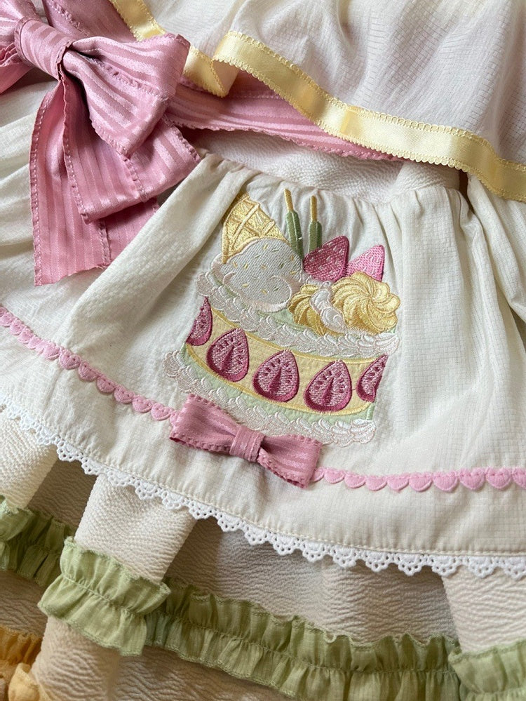 Jumper Cake Strawberry Skirt Pastel Color Summer Cream Embroidery Sweet Lolita