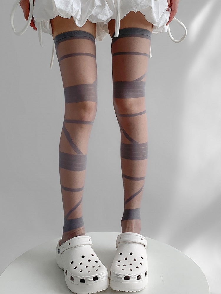 Crisscorss Gray/White/Black/Beige Over-knee Y2K Banded Stockings