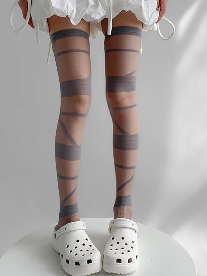 Crisscorss Gray/White/Black/Beige Over-knee Y2K Banded Stockings