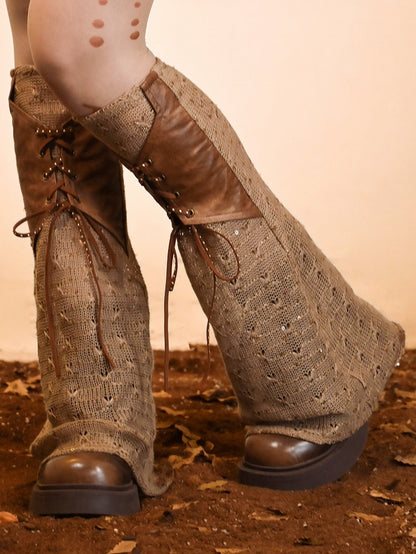 Punk Leg Warmers Lace-Up Wasteland Brown Detail