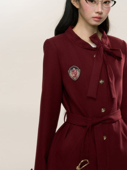 Red Self-tie Strap Blazer with Waist Belt