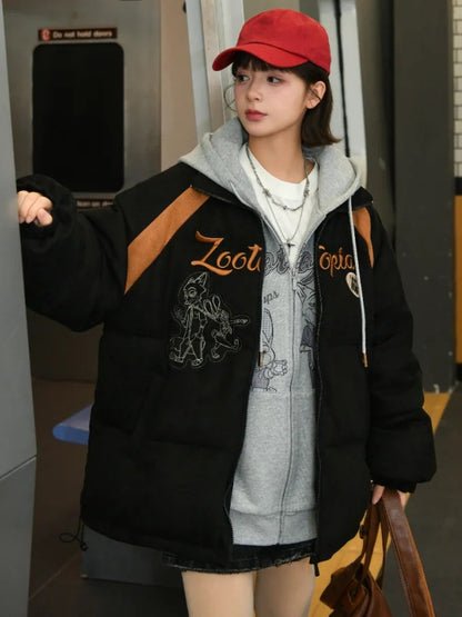 Zootopia Judy and Nick Applique Black Puffer Jacket