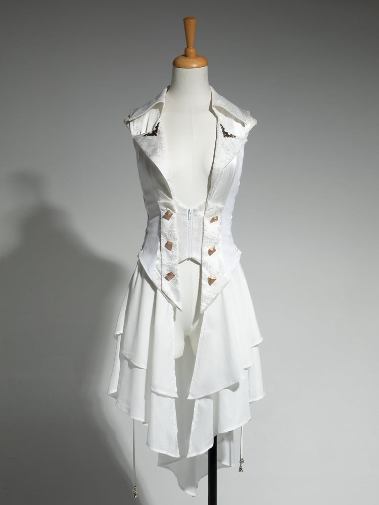 White Ruffle Fashion Gothic Detachable Cascading Train Lolita Waistcoat Ouji with