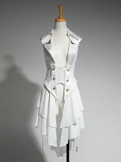 White Ruffle Fashion Gothic Detachable Cascading Train Lolita Waistcoat Ouji with