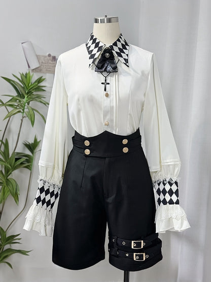 with Straight-leg Straps Lolita Ouji Shoulder Black Shorts