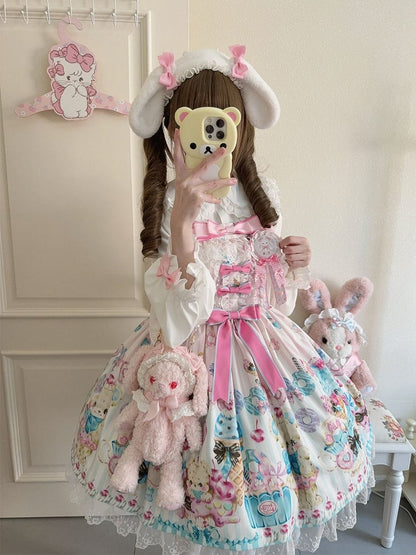 Ice Cream Print White Skirt and Teddy Sweet Lolita Jumper