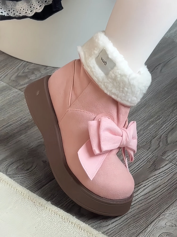 Pink Bunny Ear Design Bowknot Platform Winter Ugg Boots