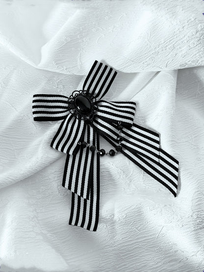 Black and White Striped Bowknot Brooch