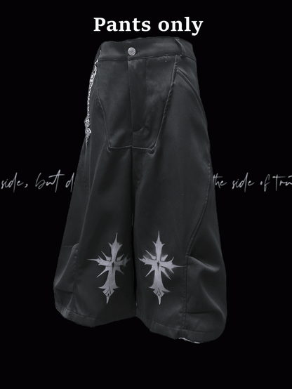 Rock Y2K Wide-leg Pants Free Charm Black Cross Print Punk with