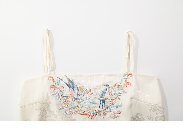 Cami and Embroidery Top Apricot Bird Floral