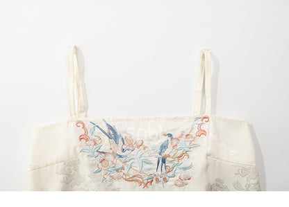 Cami and Embroidery Top Apricot Bird Floral