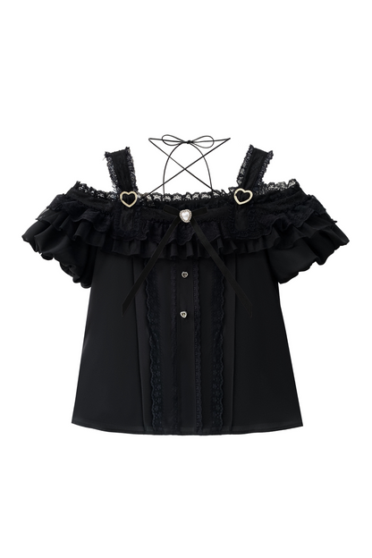 Off-the-shoulder Mine Flared + Skirt Ribbon Reservations Top