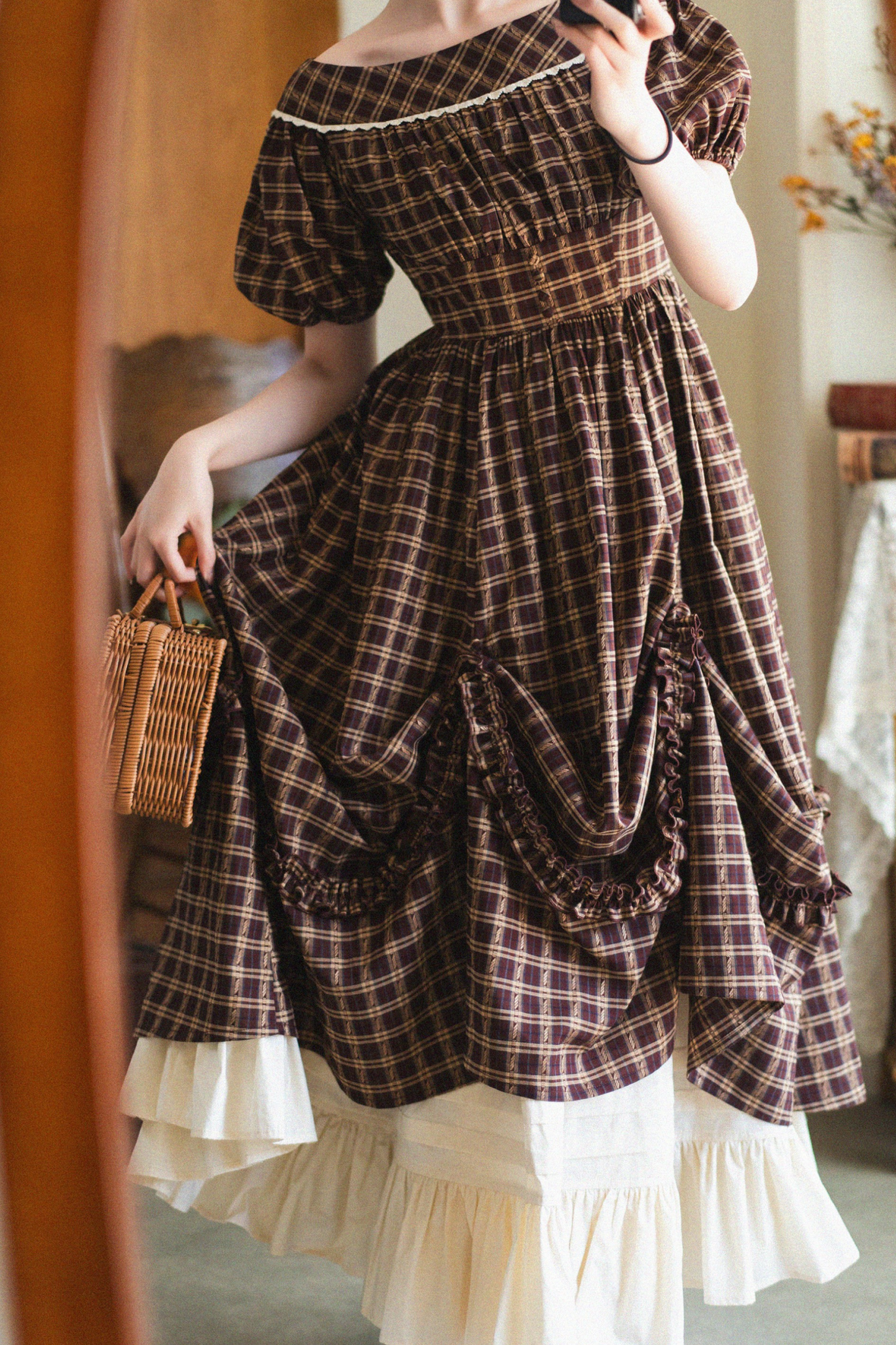Check Retro Word Lolita Petticoat Dress Forest +