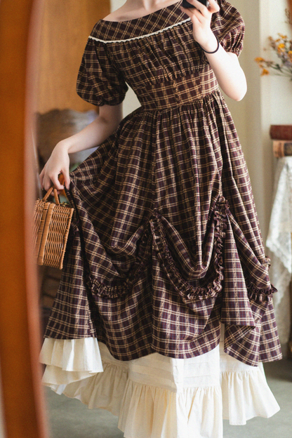 Check Retro Word Lolita Petticoat Dress Forest +