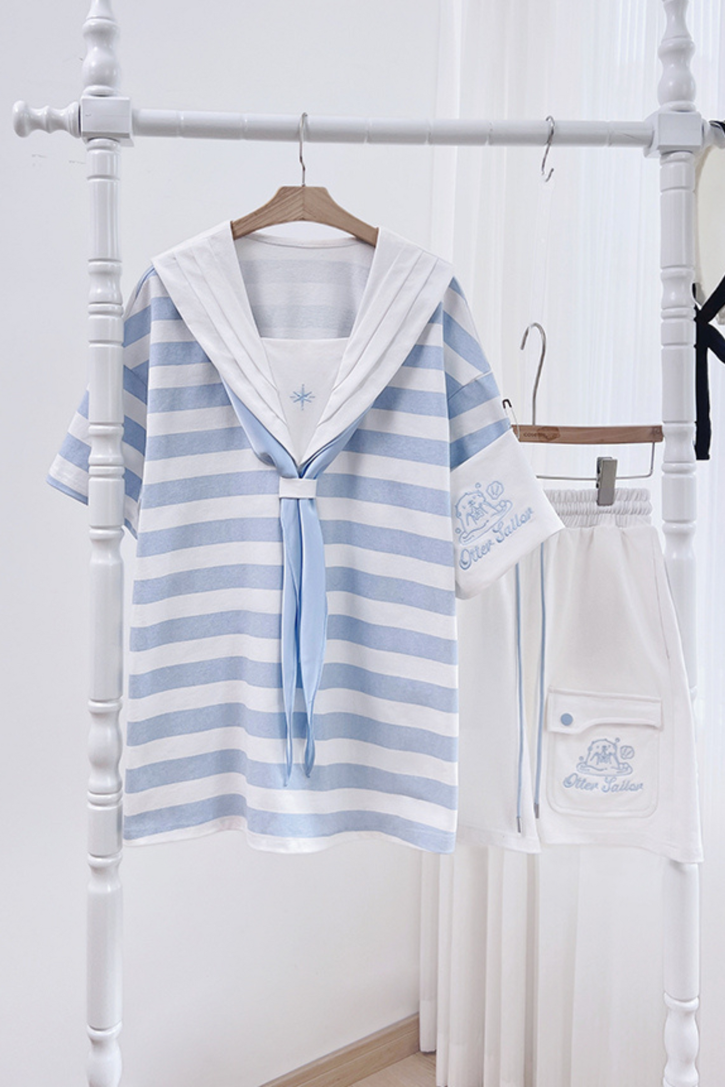 Sailor Neighborhood👼 Reserved Pants Subculture Tops Striped Collar Half Angel + Item