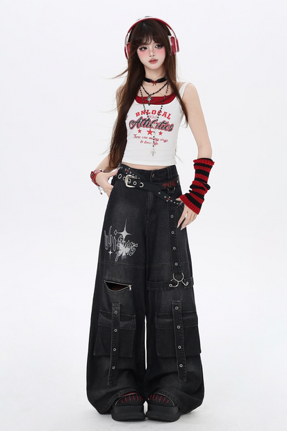 American Two Faux Retro Camisole Hot Letter Girl Print Stück