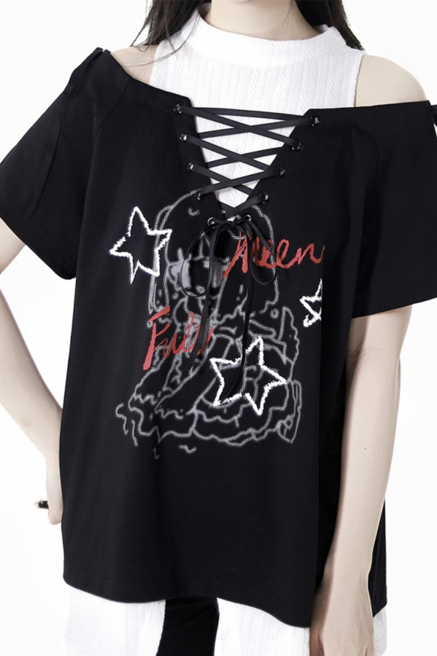 Lace-Up Flared Pants Illustrated Top Subculture + Girl