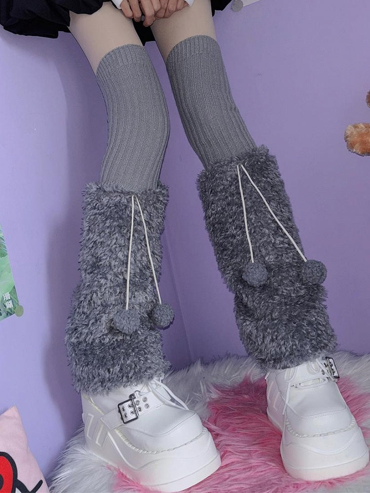 Knitted 4 Warmers Plush Pompons Color Y2K Options Leg