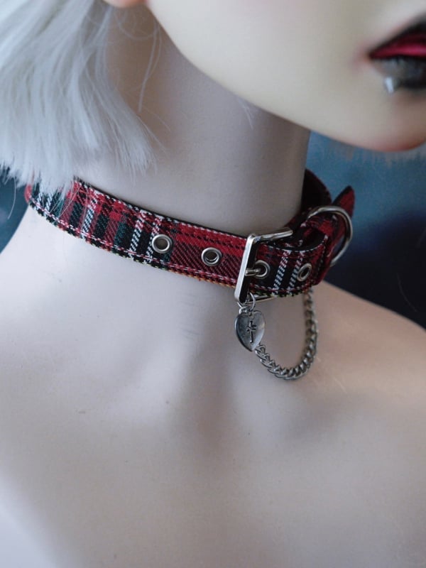 Und Kreuz RotGrün Gothic Anhänger Herz Plaid Kette Verziert Choker